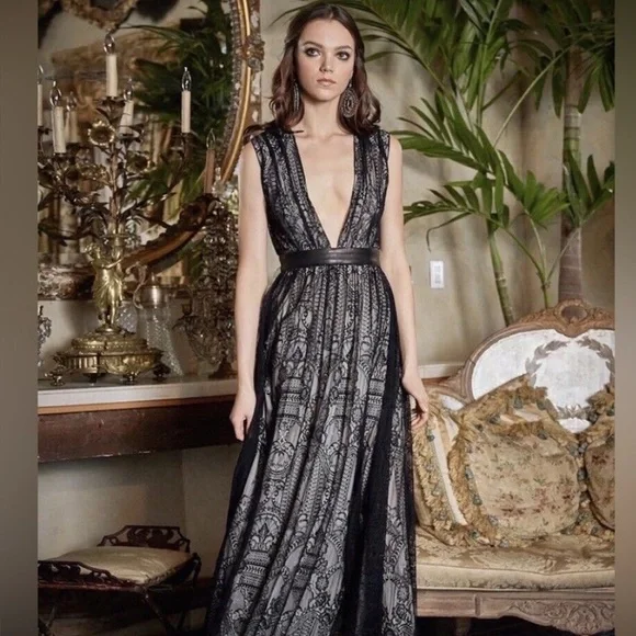 Alice + Olivia | Dresses | Alice Olivia Sybil Maxi Dress Lamb Leather And  Lace | Poshmark